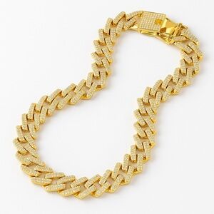 20” 15mm Gold Cuban Link Chain Necklace with Clear CZ – Iced Out Stainless Steel